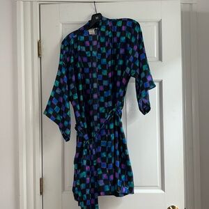 Sleep robe size medium in black with green, blue, pink and purple design